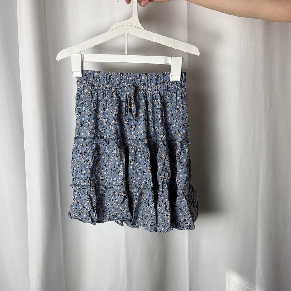 Blue Floral Tiered Mini Skirt - Women